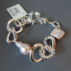DANNIJO BRACELET SILVER PLATE BAROQUE PEARL ANTHROPOLOGIE LINKS NEW TAG $148